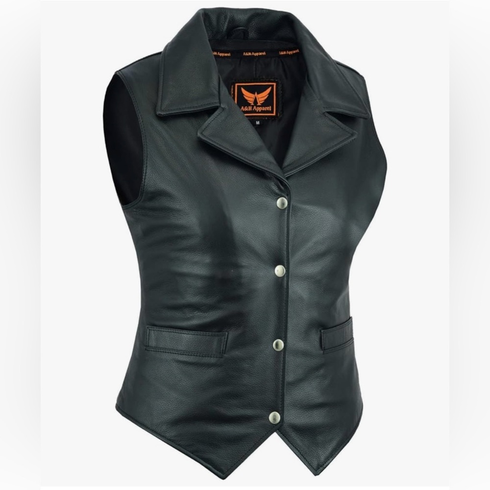 A&H Apparel Women Motorcycle Biker Classic Vest Cowhide Leather SZ XL